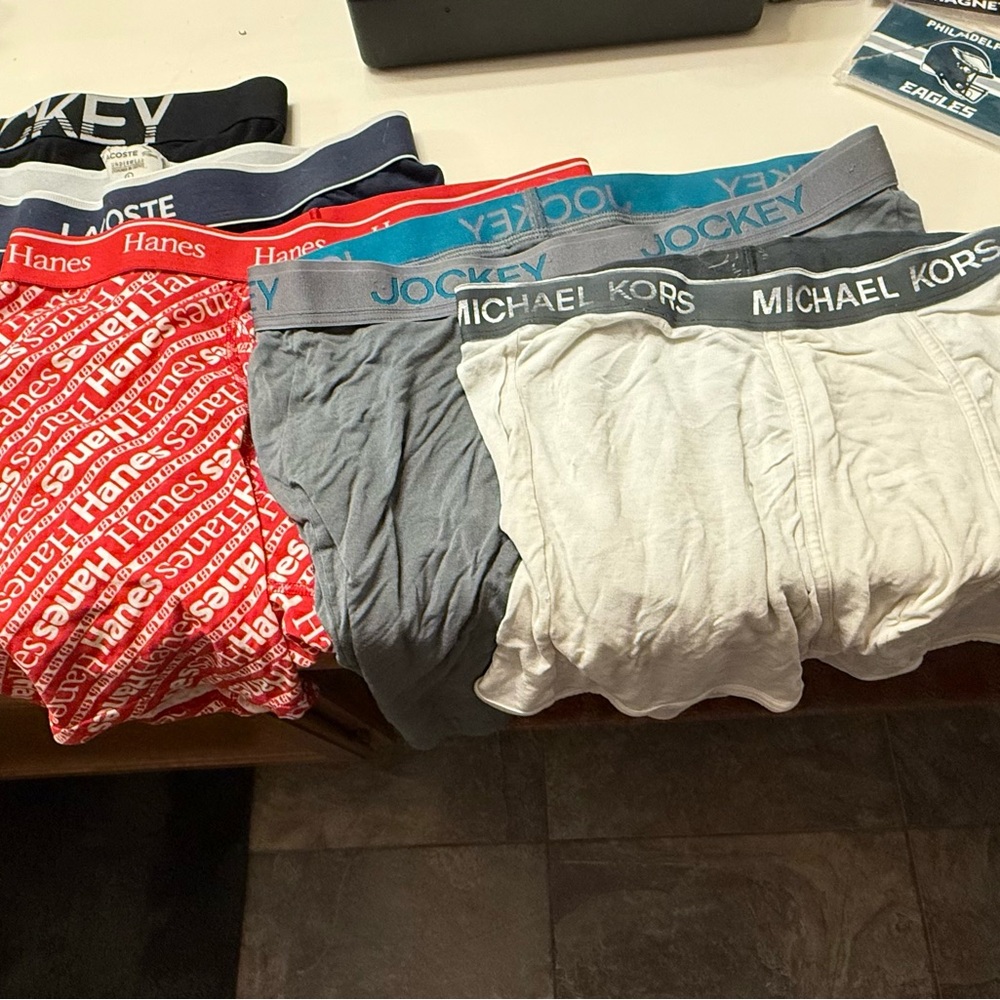 Various Boxer Briefs - Michael Kors, Jockey, Hanes, Lacoste & more. 7 pairs sz L